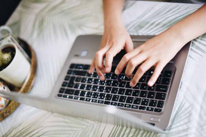 computer and hands